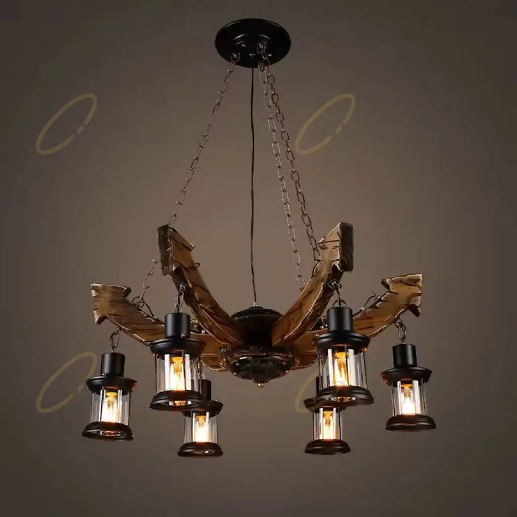 ثريا اسهم خشب 6 لامبات ثريات